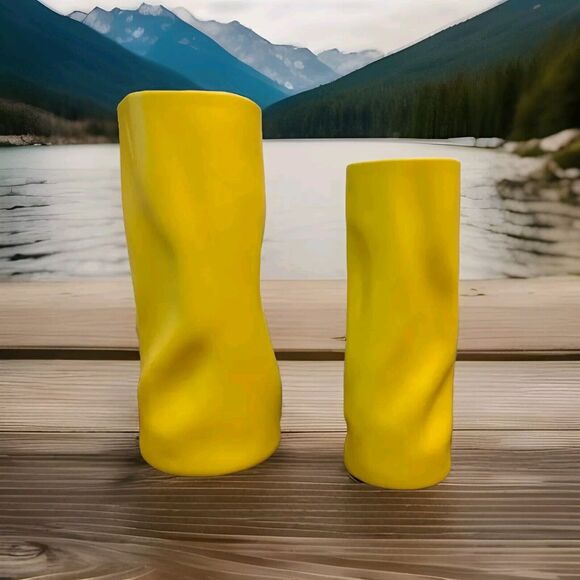 NEW‎ Baydo G Elegant Decor 2 Refined Ceramic Vases YELLOW- Irregular Face Design - Picture 1 of 16